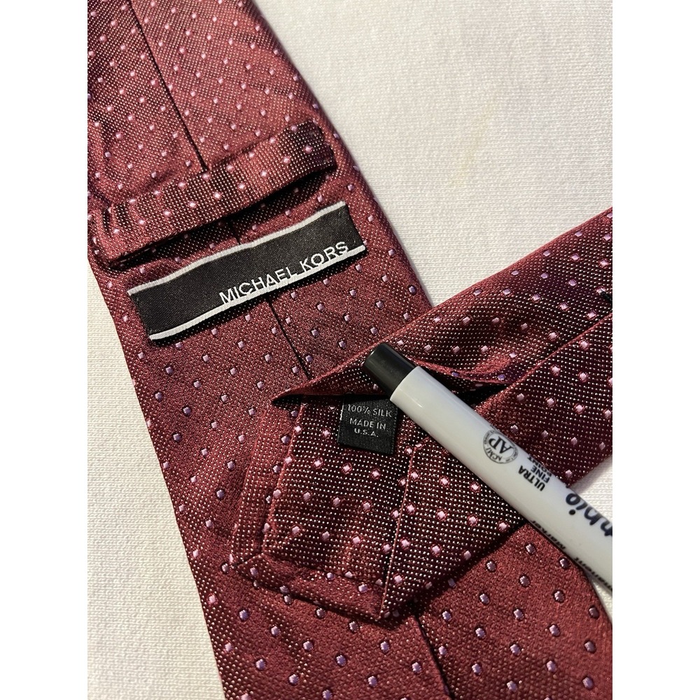 Michael Kors Burgundy Pink Polkadot Geometric Woven 100% Silk Tie Necktie